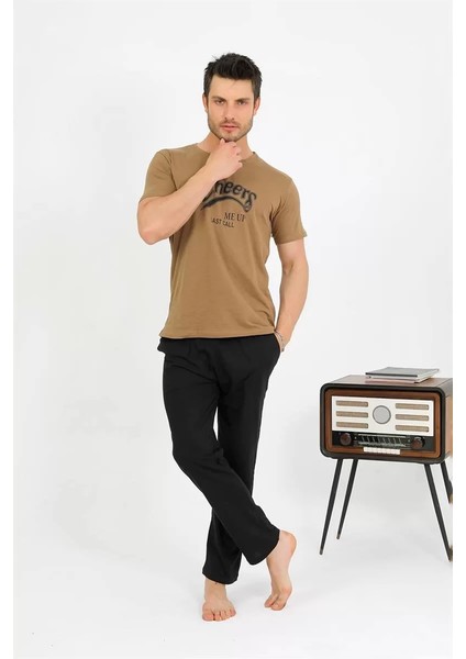 Erkek Pamuk Kısa Kol Pijama Takım Vizon fırsatları