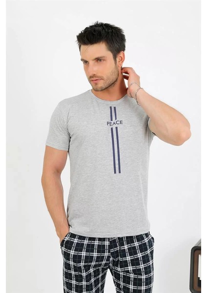 Erkek Pamuk Kısa Kol Pijama Takım Gri