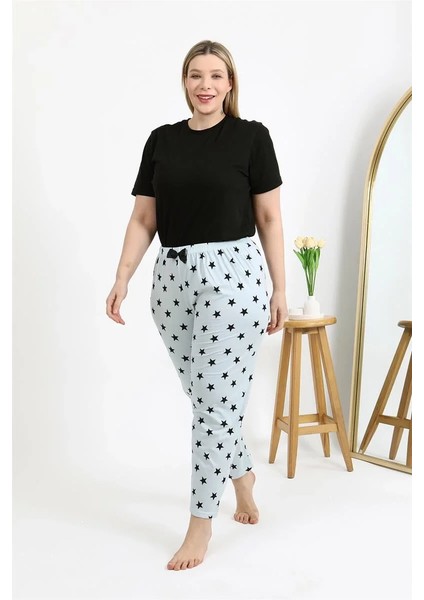 Kadın Pamuklu Büyük Beden Alt Pijama Buz Mavisi indirimleri