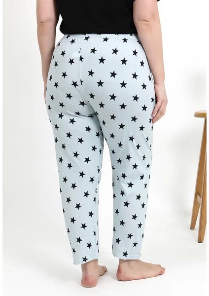 Kadın Pamuklu Büyük Beden Alt Pijama Buz Mavisi