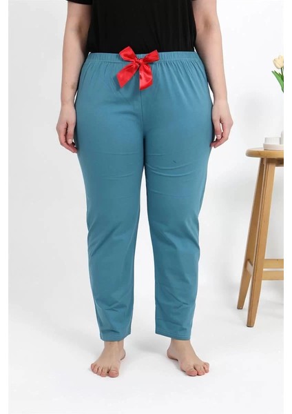 Kadın Pamuklu Büyük Beden Alt Pijama Petrol