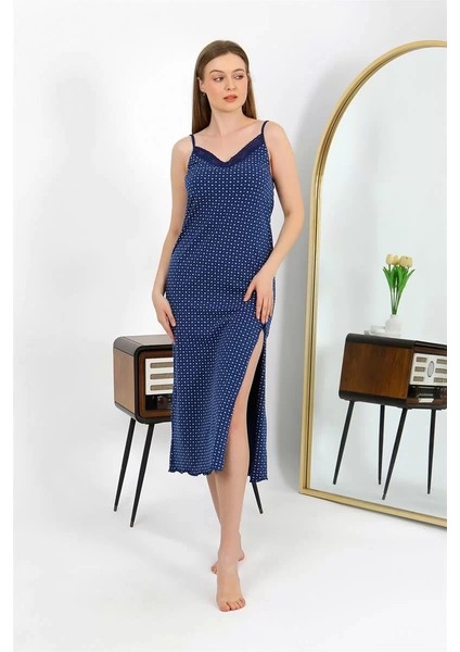 Ip Askılı Uzun Yırtmaçlı Penye Gecelik Lacivert fiyatları