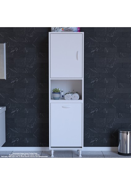 45x160 cm Tek Kapaklı Açık Raflı Sepetli Banyo Dolabı