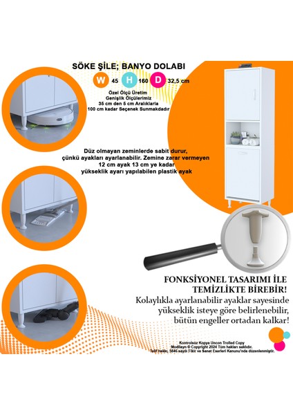 45x160 cm Tek Kapaklı Kirli Çamaşır Dolabı Açık Raflı Sepetli Banyo Dolabı