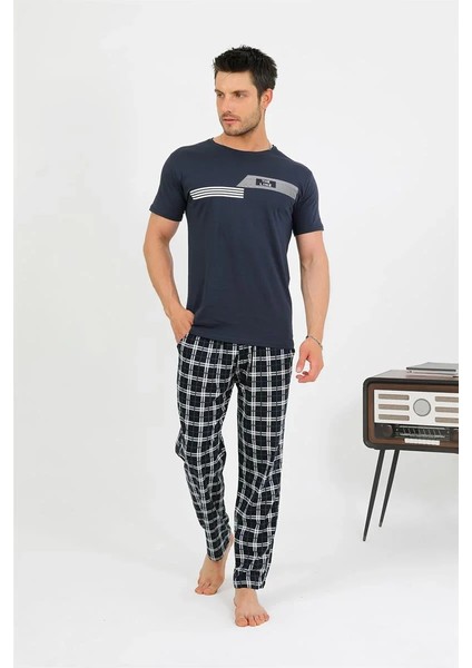 Erkek Pamuk Kısa Kol Pijama Takım Lacivert fiyatları