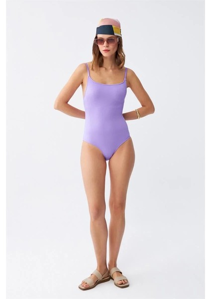 Kadın Lila Minimal Askılı Tek Parça Mayo fiyatları