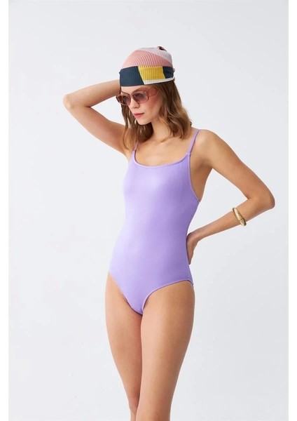 Kadın Lila Minimal Askılı Tek Parça Mayo modelleri