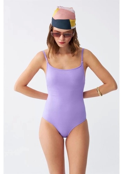 Kadın Lila Minimal Askılı Tek Parça Mayo fırsatları