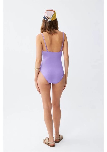 Kadın Lila Minimal Askılı Tek Parça Mayo