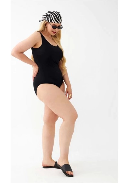 Kadın Siyah Büyük Beden Düz Tek Parça Mayo fiyatları