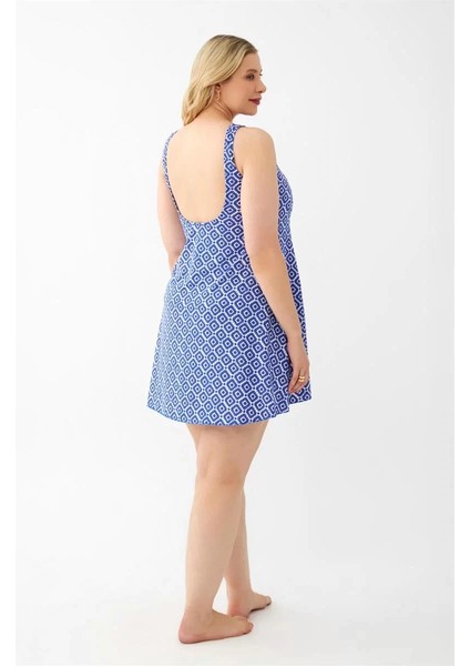 Kadın Mavi Desenli Büyük Beden Elbise Mayo fırsatları