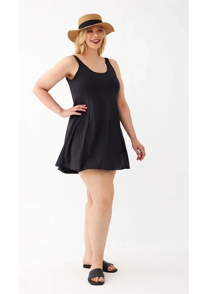 Kadın Siyah Büyük Beden Düz Elbise Mayo