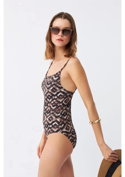 Kadın Etnik Desenli Ince Askılı Vücut Saran Mayo fiyatları