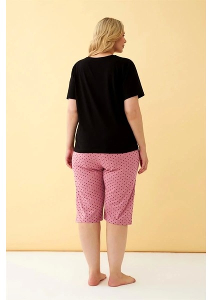 Kadın Siyah “no Rules Just Ride” Yazılı Büyük Beden Kapri Pijama Takımı indirimleri