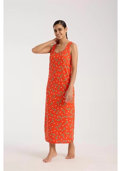 Kadın Kalın Askılı Yırtmaçlı Uzun Turuncu Gecelik fiyatları