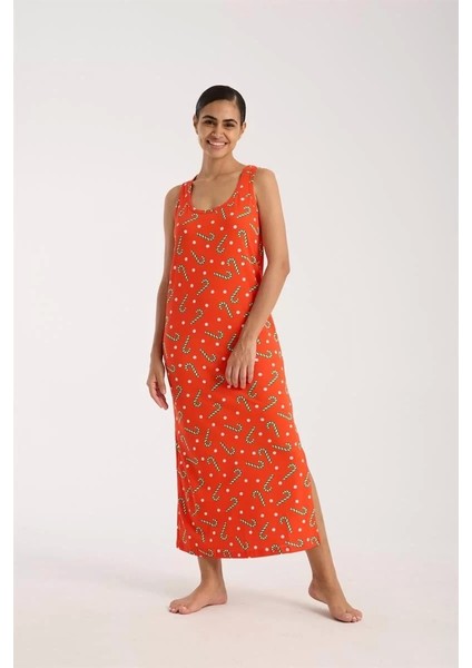 Kadın Kalın Askılı Yırtmaçlı Uzun Turuncu Gecelik fırsatları