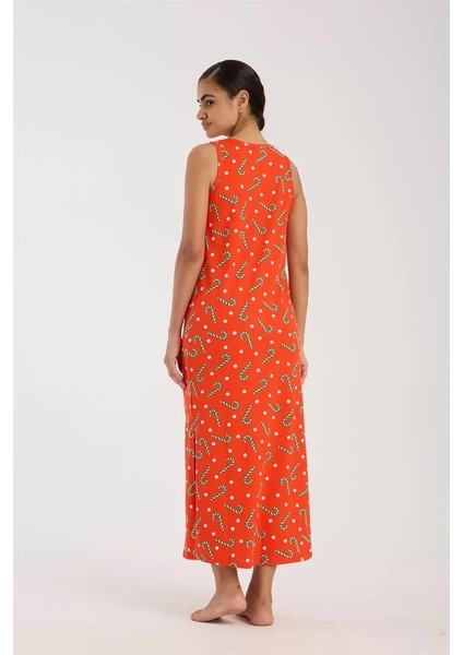 Kadın Kalın Askılı Yırtmaçlı Uzun Turuncu Gecelik indirimleri