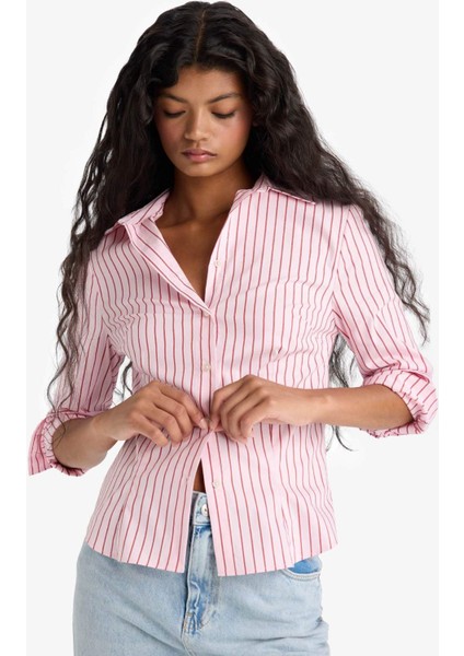 Fitted Çizgili Poplin Uzun Kollu Gömlek F9209AX25AU modelleri