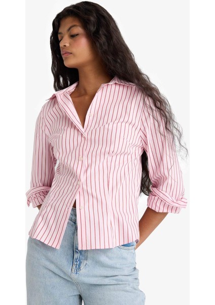 Fitted Çizgili Poplin Uzun Kollu Gömlek F9209AX25AU fırsatları