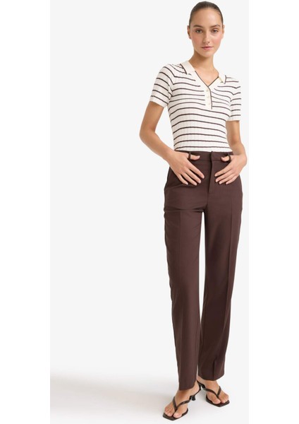 Fitted Polo Yaka Çizgili Kısa Kollu Triko Kazak G0471AX25AU fiyatları