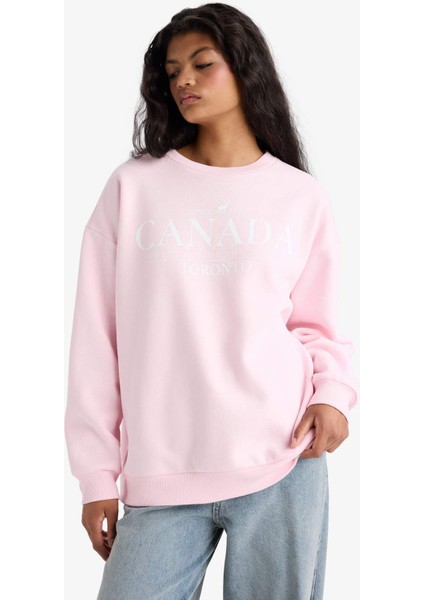 Oversize Geniş Kalıp Bisiklet Yaka Baskılı Kalın Sweatshirt F7877AX25AU fırsatları