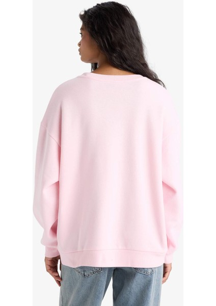 Oversize Geniş Kalıp Bisiklet Yaka Baskılı Kalın Sweatshirt F7877AX25AU