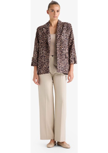 Loose Fit Ceket Yaka Leopar Desenli Blazer Ceket E1483AX25AU fiyatları