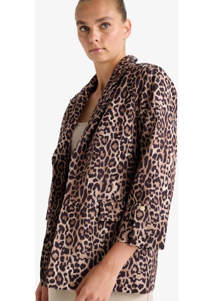 Loose Fit Ceket Yaka Leopar Desenli Blazer Ceket E1483AX25AU fırsatları