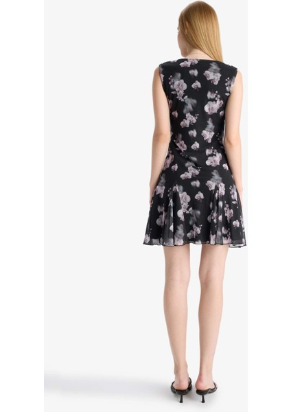 Coool Bisiklet Yaka Desenli Tül Kolsuz Mini Elbise F0415AX25WN