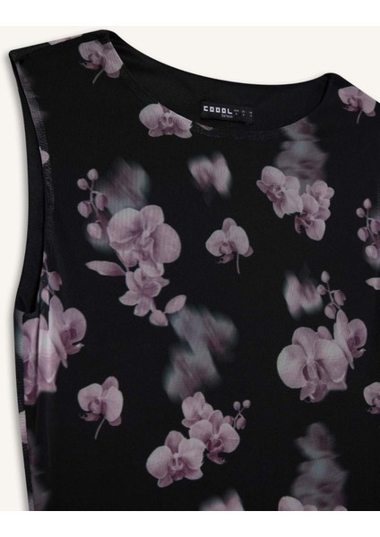 Coool Bisiklet Yaka Desenli Tül Kolsuz Mini Elbise F0415AX25WN