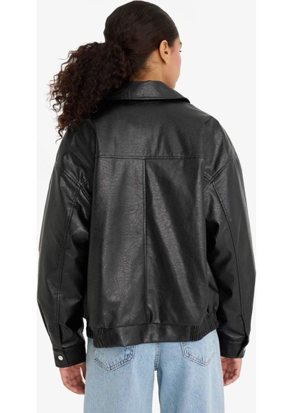Afra x DeFacto Dad Fit Polo Yaka Suni Deri Mont F2911AX25WN