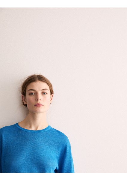 Saf Keten Dokulu T-Shirt