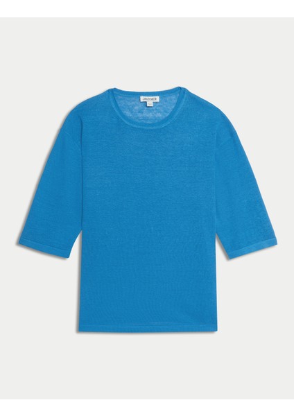 Saf Keten Dokulu T-Shirt