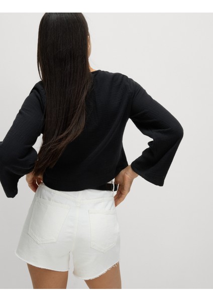 Saf Pamuk V Yaka Bağlamalı Plaj Üstü