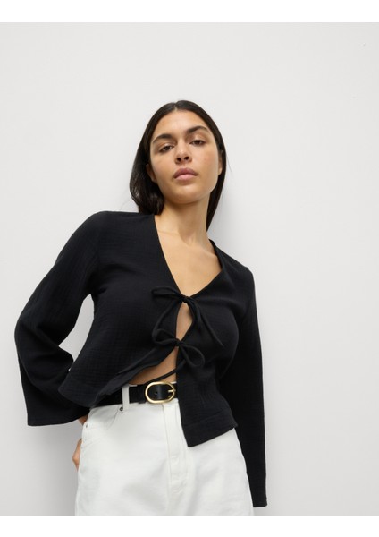 Saf Pamuk V Yaka Bağlamalı Plaj Üstü