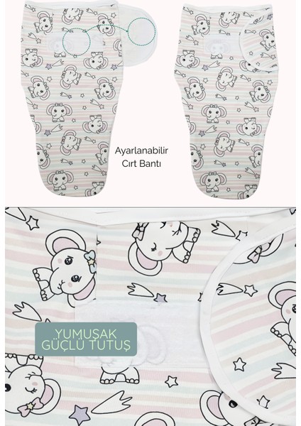 Kız Bebek Uyku Tulumu %100 Organik Pamuk Penye Kundak 0-3 Ay, Fermuarlı Yapısıyla Kolay Bez Değişimi