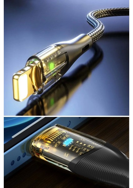 Bfs LED Işık Uçlu Sağlam Ip Kablolu USB To Lightning Hızlı Şarj Kablosu