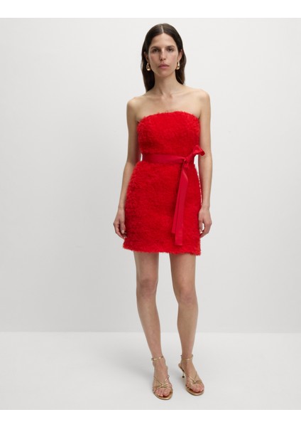 Dokulu Fiyonk Detaylı Mini Elbise