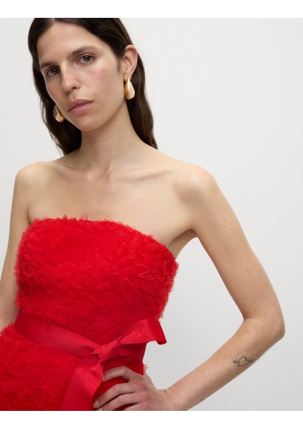 Dokulu Fiyonk Detaylı Mini Elbise