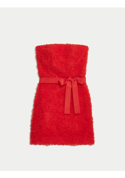 Dokulu Fiyonk Detaylı Mini Elbise