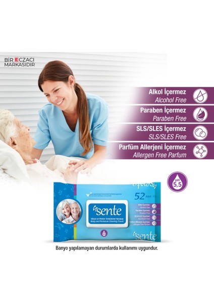 Sente Vücut ve Perine Temizleme Havlusu 52 Yaprak 1 Adet fiyatları