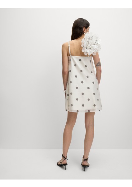 Puantiye Desenli Kare Yaka Mini Kolon Elbise