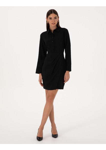 Kadın Siyah Regular Fit Dokuma Elbise 50318220-VR046