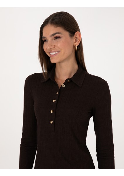 Kadın Kahverengi Slim Fit Örme Bluz 50309153-VR029 fiyatları