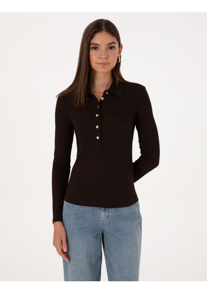 Kadın Kahverengi Slim Fit Örme Bluz 50309153-VR029 modelleri