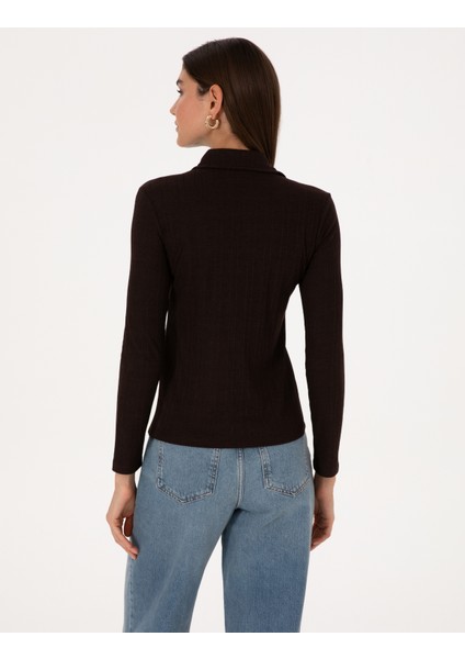Kadın Kahverengi Slim Fit Örme Bluz 50309153-VR029 indirimleri