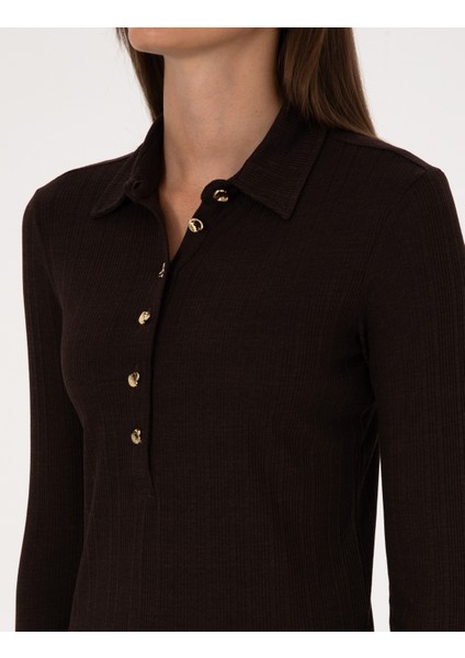 Kadın Kahverengi Slim Fit Örme Bluz 50309153-VR029