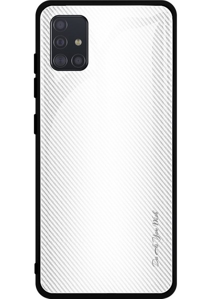 Karbon Fiber Doku Cam + TPU Kabuk Kılıf Galaxy A51 için - Beyaz (Yurt Dışından)