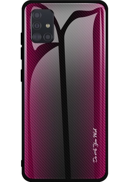 Karbon Fiber Doku Cam + TPU Kabuk Kılıf Galaxy A51 için - Pembe (Yurt Dışından)