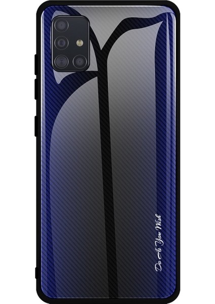 Karbon Fiber Doku Cam + TPU Kabuk Kılıf Galaxy A51 için - Koyu Mavi (Yurt Dışından)